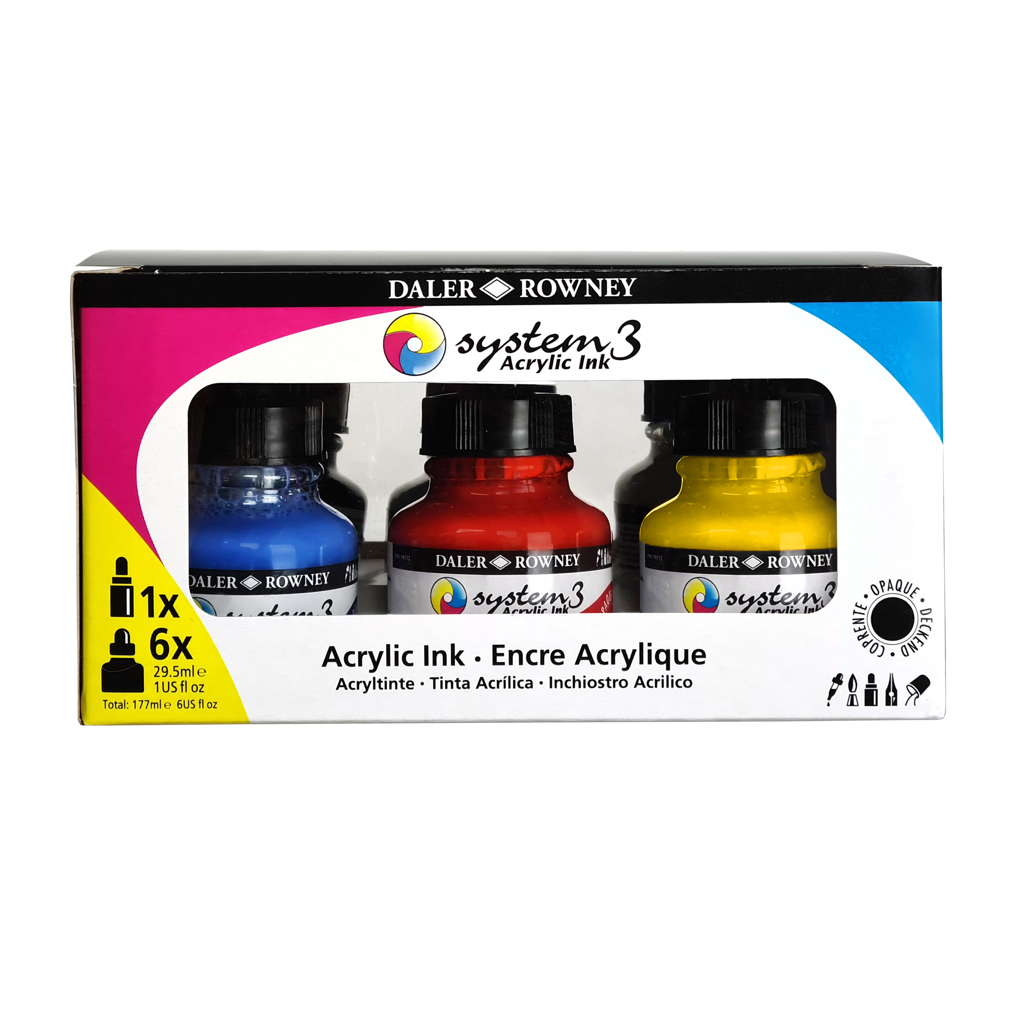 System 3 Acrylic Ink 29.5ml - Introduction Set of 6 inks