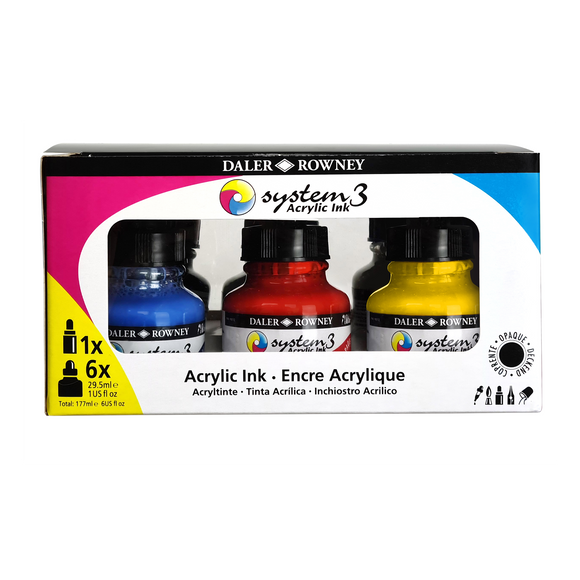 System 3 Acrylic Ink 29.5ml - Introduction Set of 6 inks