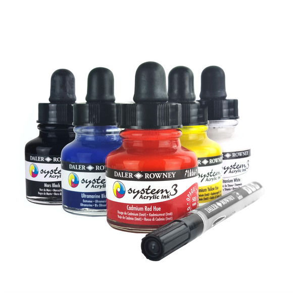 System 3 Acrylic Ink 29.5ml - Introduction Set of 6 inks