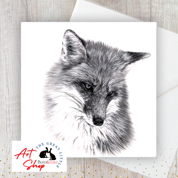 Graphitew Fox Fox Print of Graphite Drawing by Angela Park Greetings Card & Envelope ...