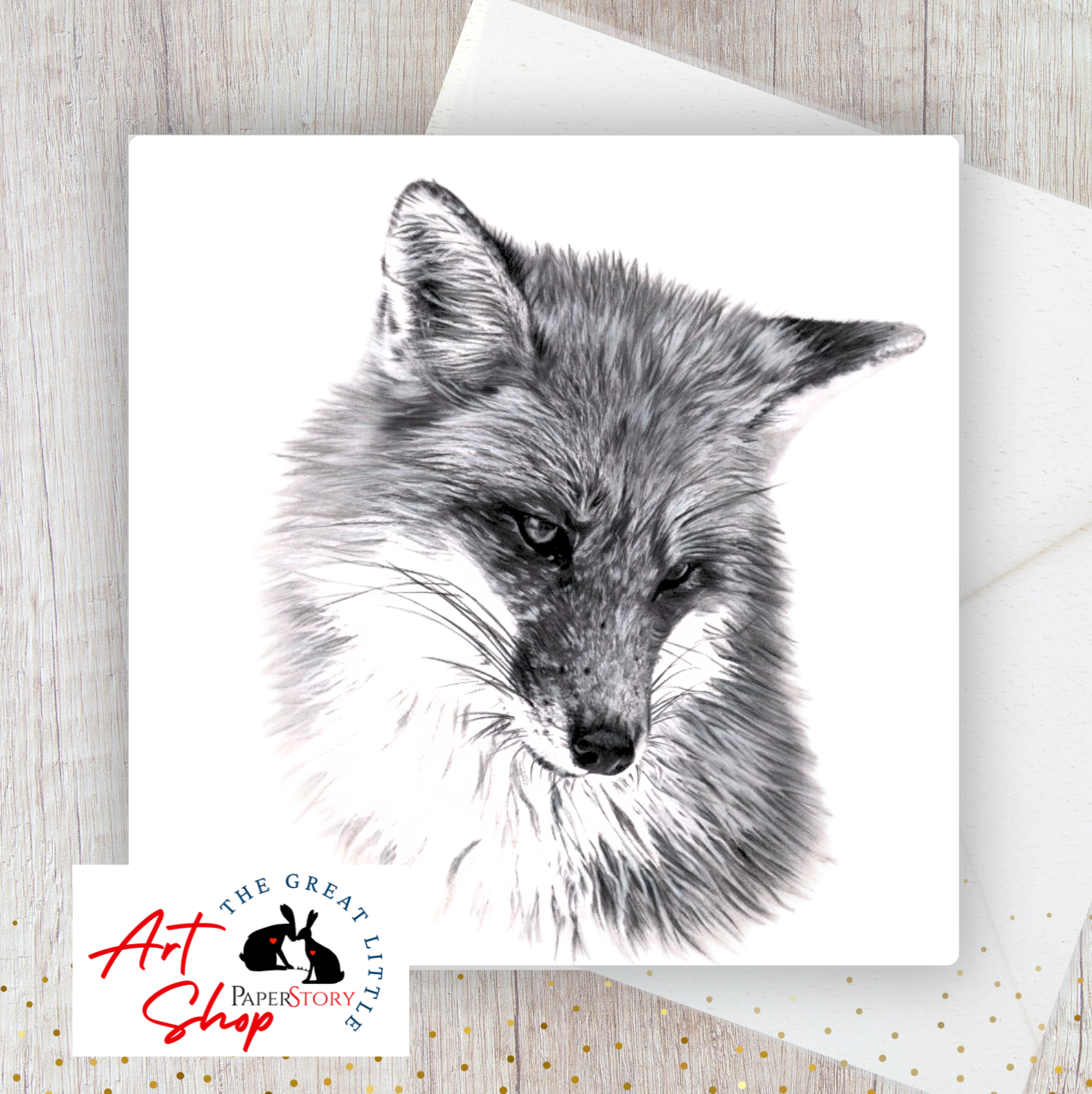 Fox Print of Graphite Drawing by Angela Park Greetings Card & Envelope