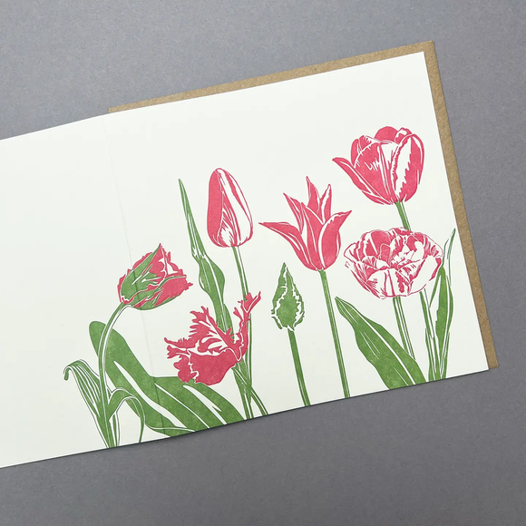 Pink Tulips Letterpress Greetings Card