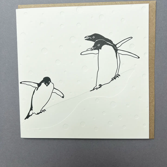 Penguin Slide Letterpress Greetings Card