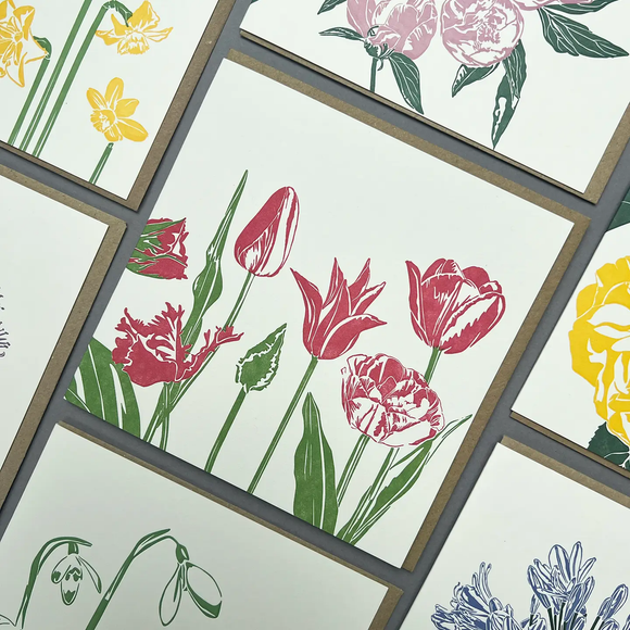 Pink Tulips Letterpress Greetings Card