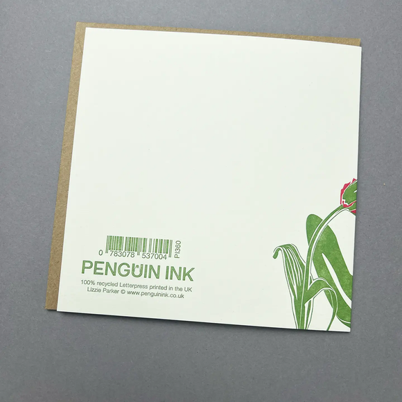 Pink Tulips Letterpress Greetings Card