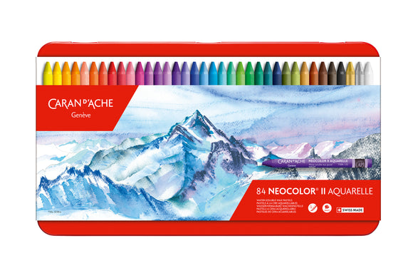 Caran d'Ache Neocolor II Aquarelle crayon set with mountain design on the packaging