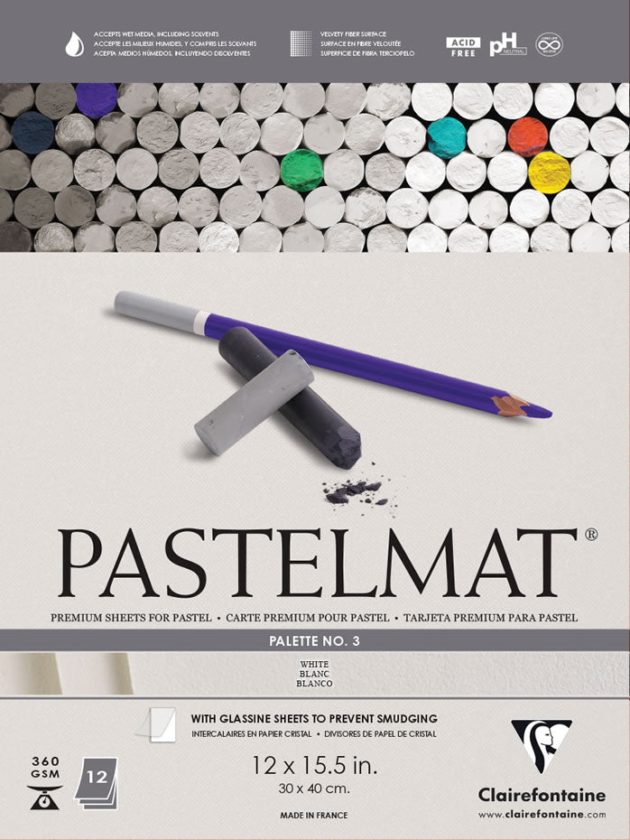 Pastelmat Clairefontaine Nº 3 Pad x 12 sheets White 7" x 9.5" (18 x 24 cm) - Small