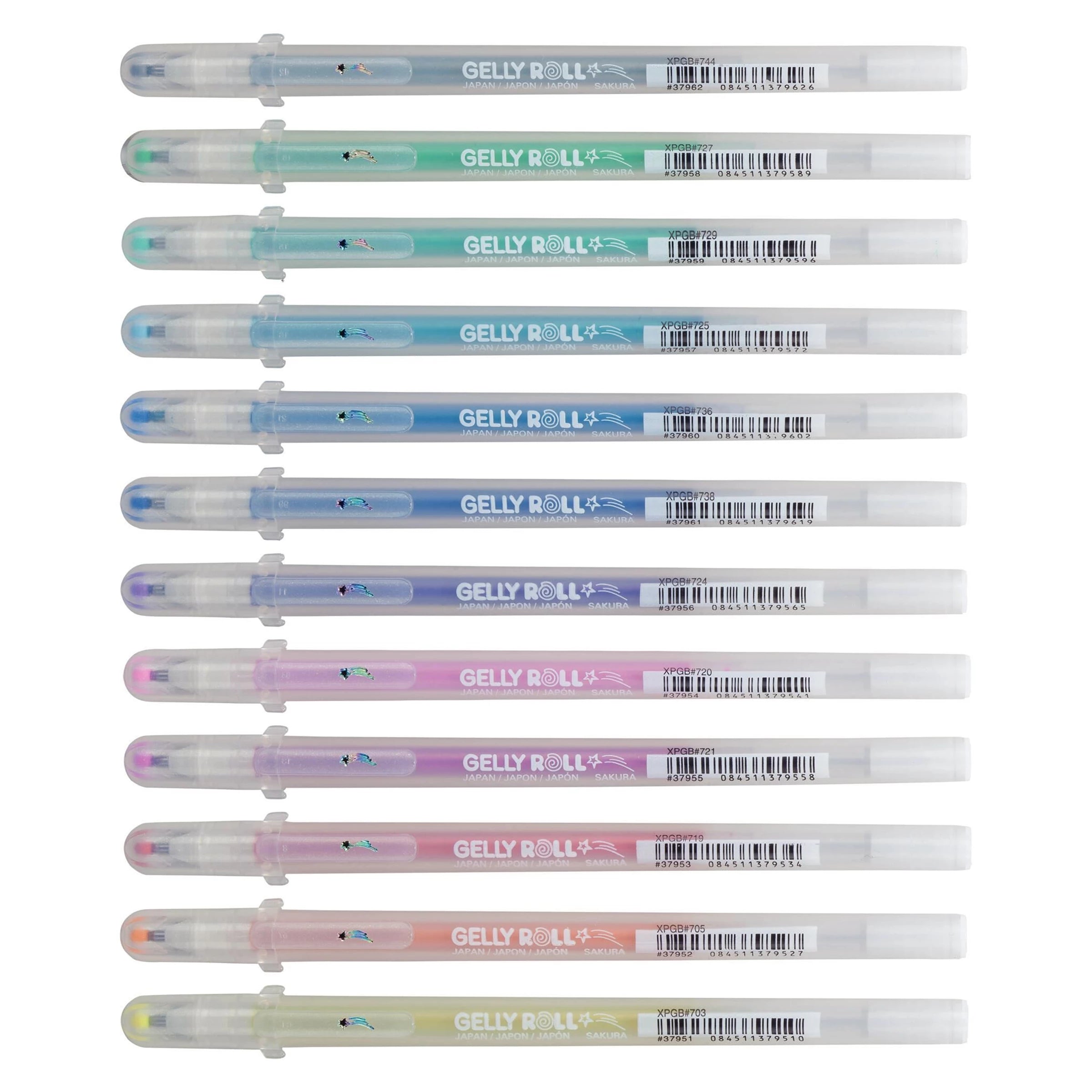 Set of Gelly Roll pens in various colors on a white background