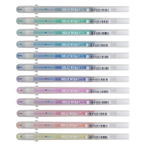 Set of Gelly Roll pens in various colors on a white background