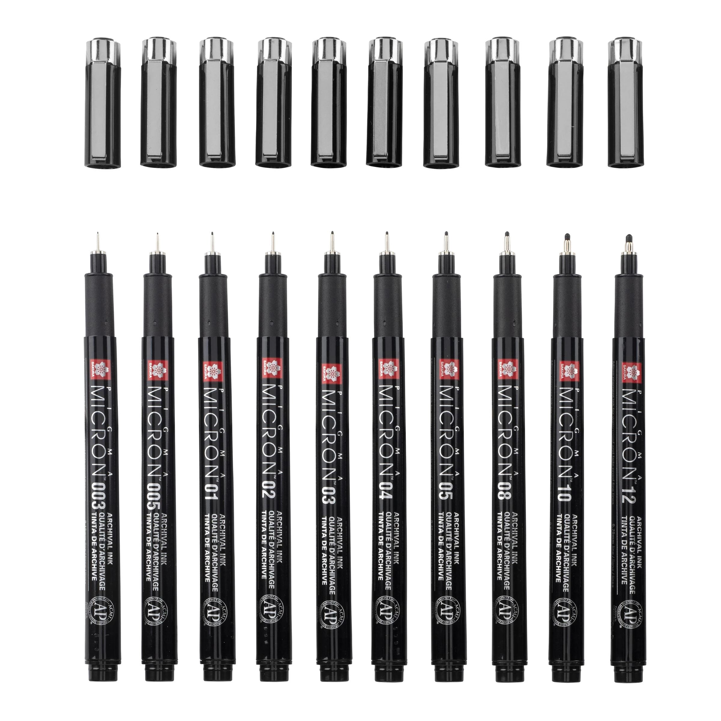 Pigma Micron Black Edition set of 10 + free stylish felt pen case