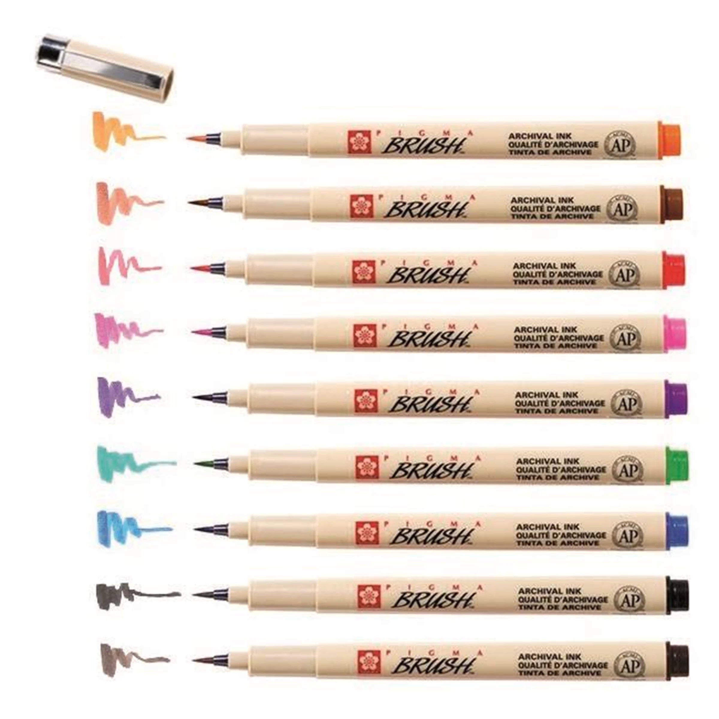 Set of brush pens with colored nibs on a white background
