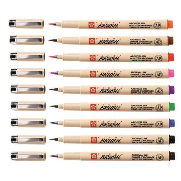Set of brush pens with colored tips on a white background