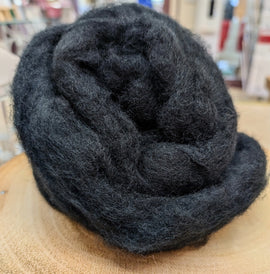 Carded Corriedale Wool Sliver Colour Deep Black 50g e