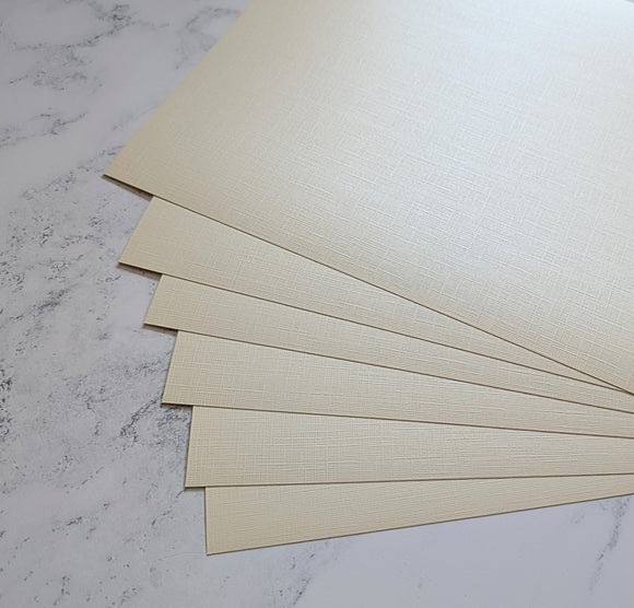 A4 Embossed Linen textured Pearlescent Card 250 gsm - Cream x 10 sheets