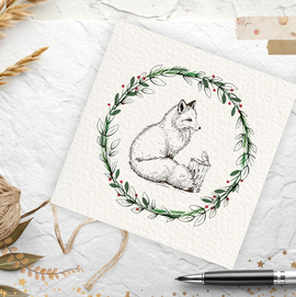 Winter Fox Print by Angela Park - Greetings Card & Envelope