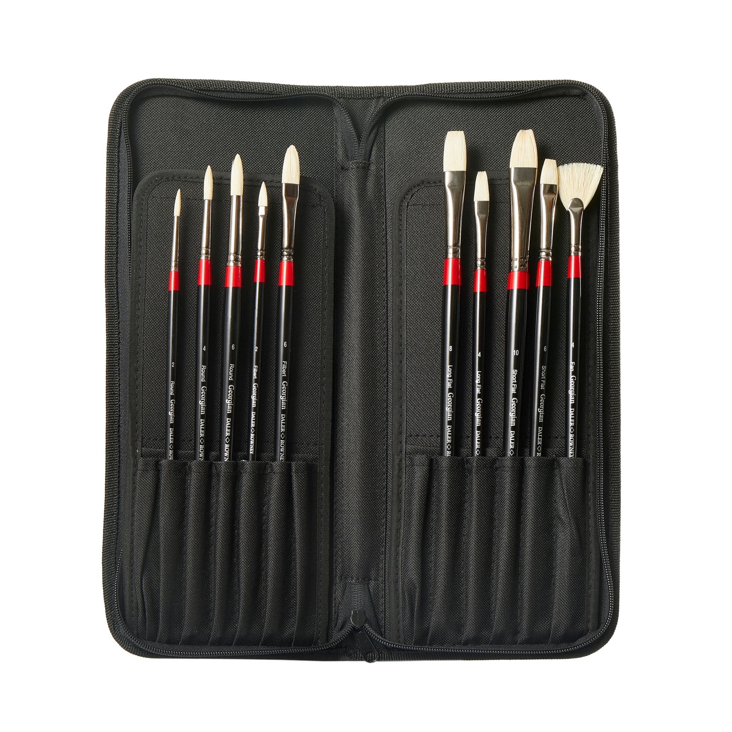 Daler Rowney Georgian Oil Natural Hog Bristle Brush Zipped Case Set of 10 brushes