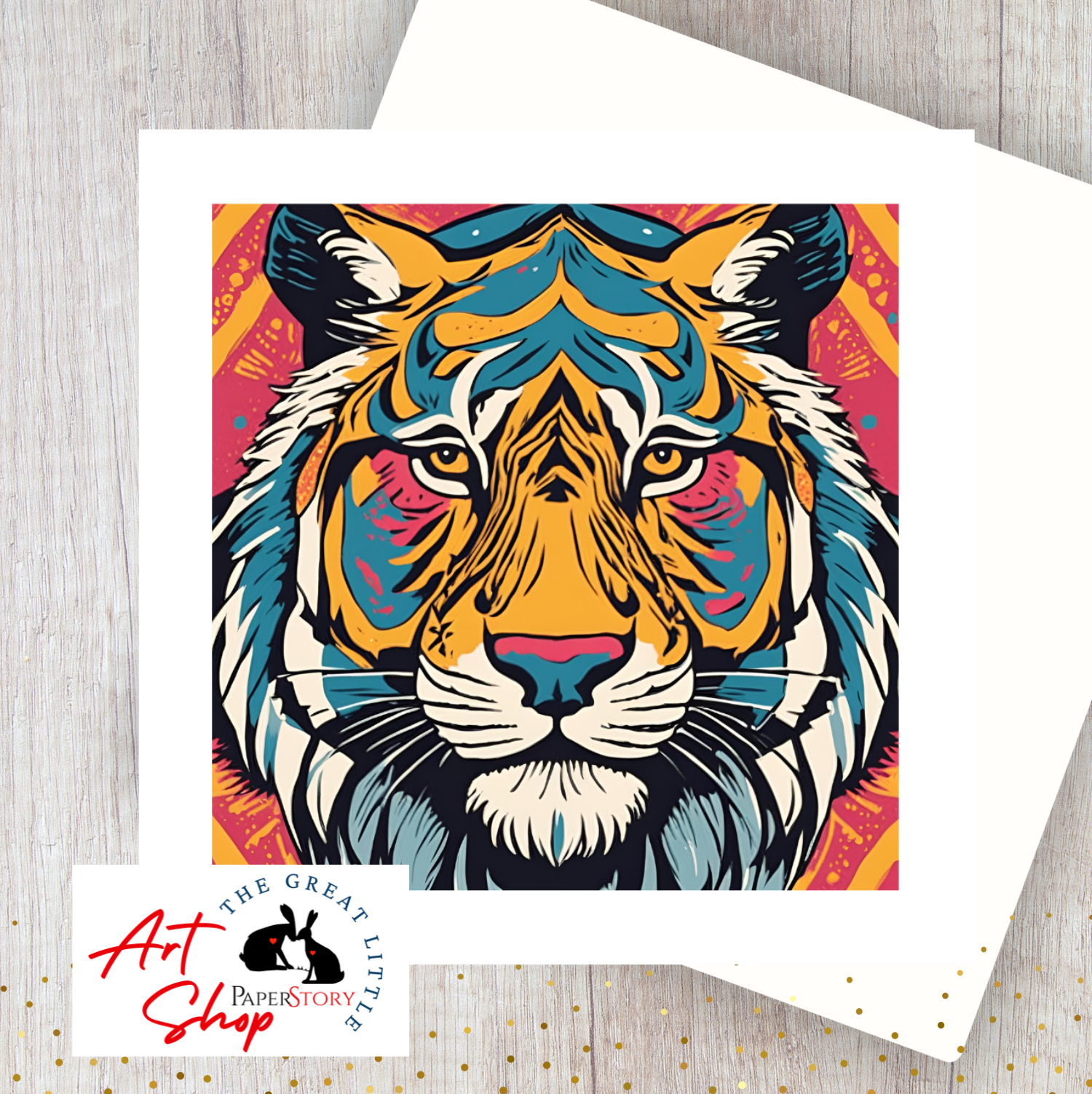 Cool Tiger Greetings Card & Envelope brightly coloured art