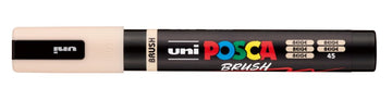Uni Posca brush marker with colorful branding on a white background
