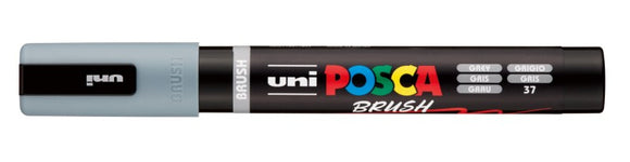 Uni Posca brush marker with colorful branding on a white background