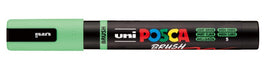 Uni Posca brush marker with green body and black cap on a white background