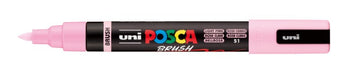Uni Posca brush marker with pink cap and body on a white background