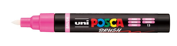 Uni Posca brush marker with pink cap on a white background