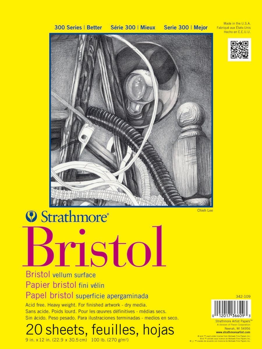 Strathmore 300 Series: Bristol Paper Pad  9X12" (22.86 x 30.48cm) 20 sheets vellum