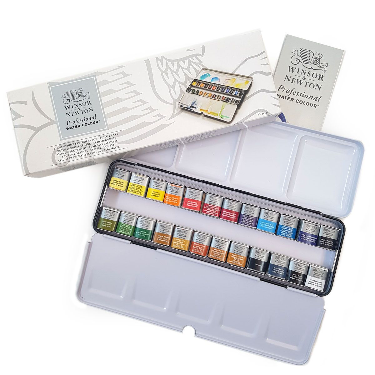 Winsor & Newton Professional Watercolour Metal Sketchers Box x 24 Half Pans