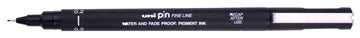 Uni Pin Fine Line Black Waterproof Drawing Pen 0.2mm creates a very fine line