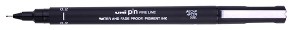 Uni Pin Fine Line Black Waterproof Drawing Pen 0.2mm creates a very fine line