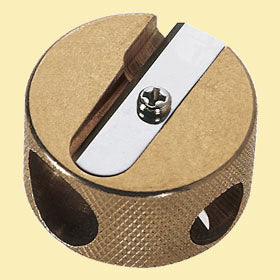 M+R Double Hole Brass round pencil sharpenerM+R Double Hole Brass round pencil sharpener DISCOS, look and feel like quality. These heavy hand held quality sharpener made by Möbius + Ruppert in Germany These unbreakable sharpeners, are suited for pencils up to 11.2 mm short cone or long cone 8.2mm hardened M+R quality blades!