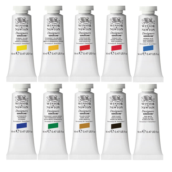 Winsor & Newton Designers Gouache introductory colour set of 10 x 14mls