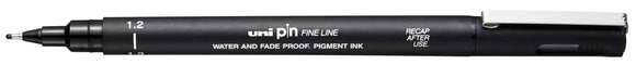 Uni Pin Fine Line Black Waterproof Drawing Pen. The Uni Pin pen range uses fade proof, waterproof pigment ink.
