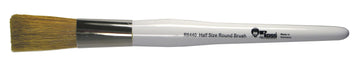 The Half size Round Brush is perfect for creating beautifully shaped trees, bushes and foliage. The Bob Ross landscape brushes are special brushes made from natural bristles and shaped according to Bob's very precise specifications for the Bob Ross. This brush is far from small, its beautiful handle is well balanced with a round barrel. Bristle length 2 inches long by an inch wide, this brush holds a great amount of paint, or can equally by used to soften and blend. 