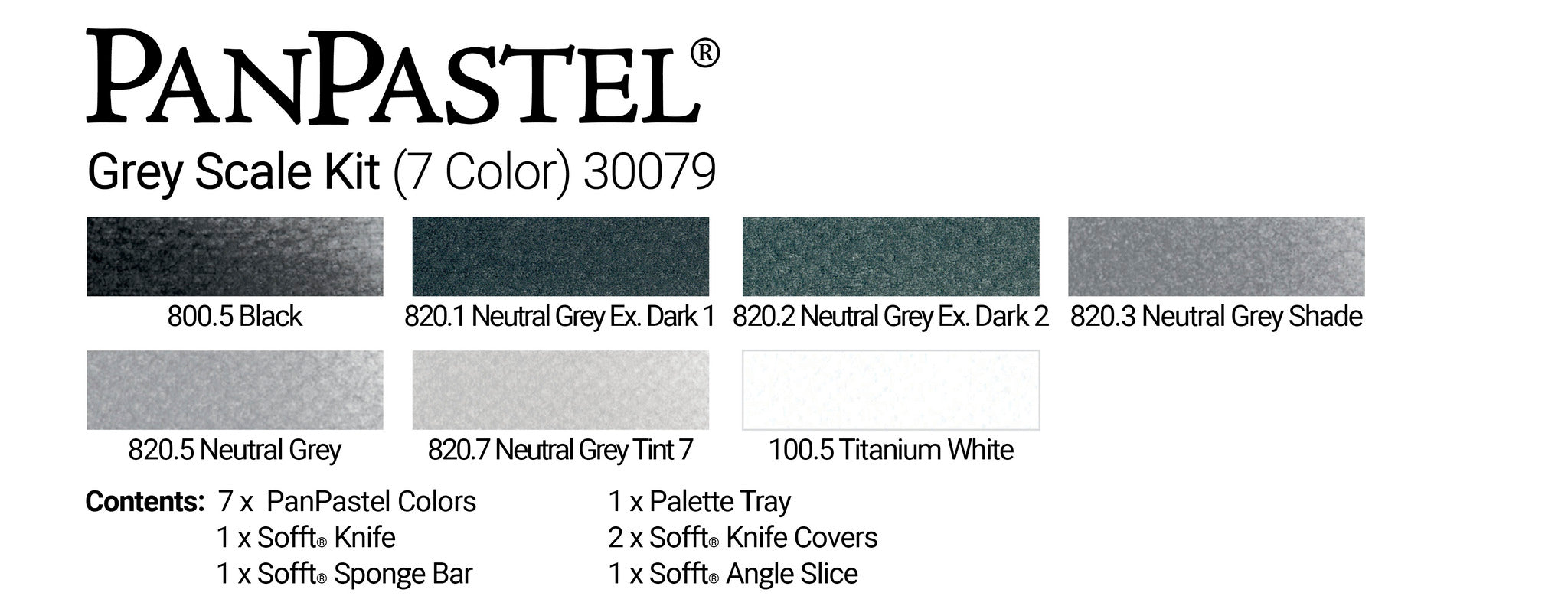 PanPastel 30079 Greyscale Palette Set 7 Pans, Sofft Tools & Tray