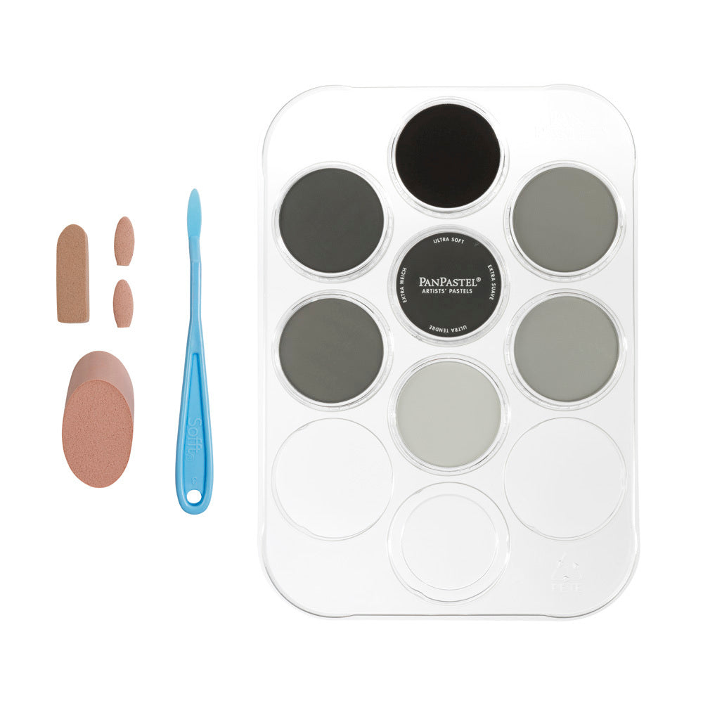 PanPastel 30079 Greyscale Palette Set 7 Pans, Sofft Tools & Tray