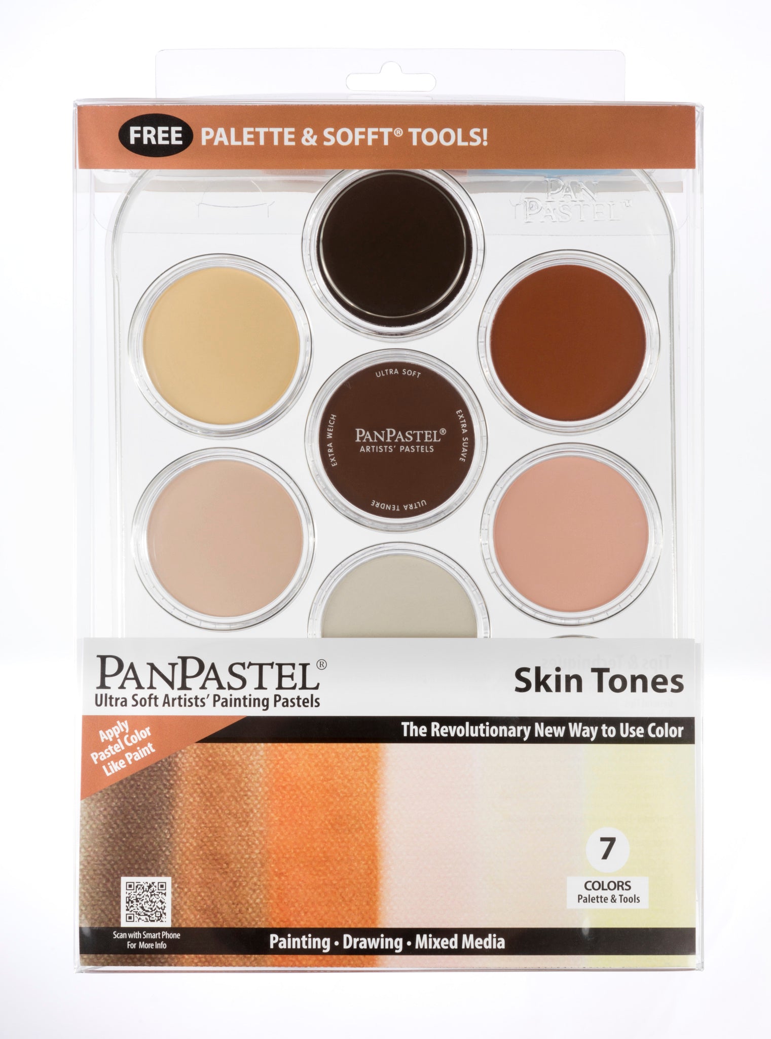 PanPastel 30081 Skin Tones Palette Set 7 Pans, Sofft Tools & Tray