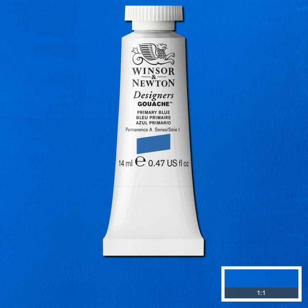 Primary Blue is a bright blue gouache colour. It is one of the basic primary colours. It is an opaque colour based on the intense blue phthalocyanine pigment.