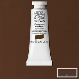 Winsor & Newton Designers Gouache paint 14 mls A rich dark brown pigment, Burnt Umber is made from natural brown clays found in earth. It was named after Umbria, a region in Italy where it was mined. Burning the raw pigment intensifies its colour.