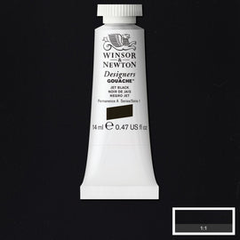 Winsor & Newton Designers Gouache paint 14 mls Jet Black is a stable, basic black gouache. It is opaque and lightfast.