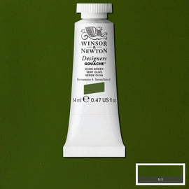 Winsor & Newton Designers Gouache paint 14 mls Olive green is a soft brownish green colour named after the soft tones of a natural green olives.