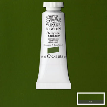 Winsor & Newton Designers Gouache paint 14 mls Olive green is a soft brownish green colour named after the soft tones of a natural green olives.