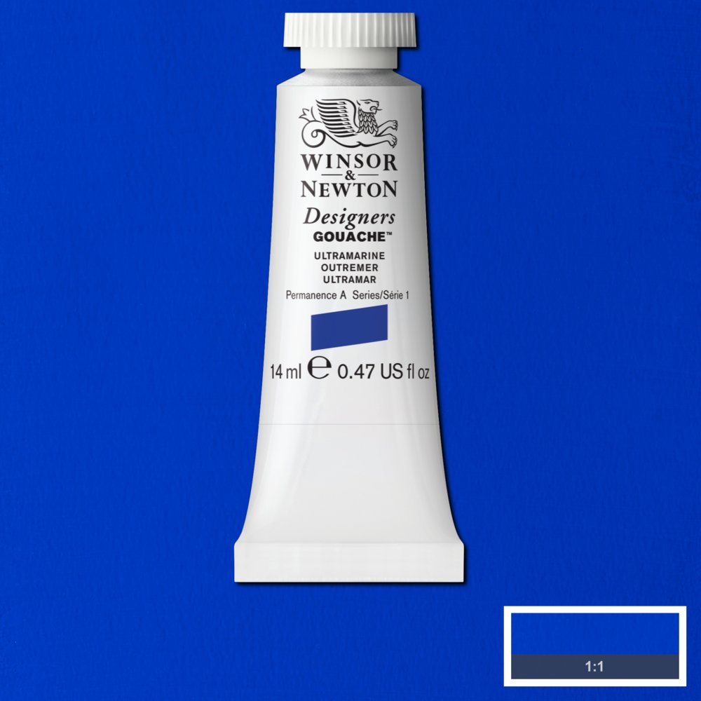 Winsor & Newton Designers Gouache paint 14 mls Brilliant Violet is a dark purple colour. It is an opaque pigment with strong tinting qualities.