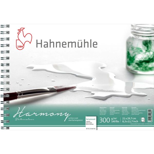 Hahnemühle Harmony Watercolour Hot Pressed Spiral Bound 300gsm x 12 sheets : A4
