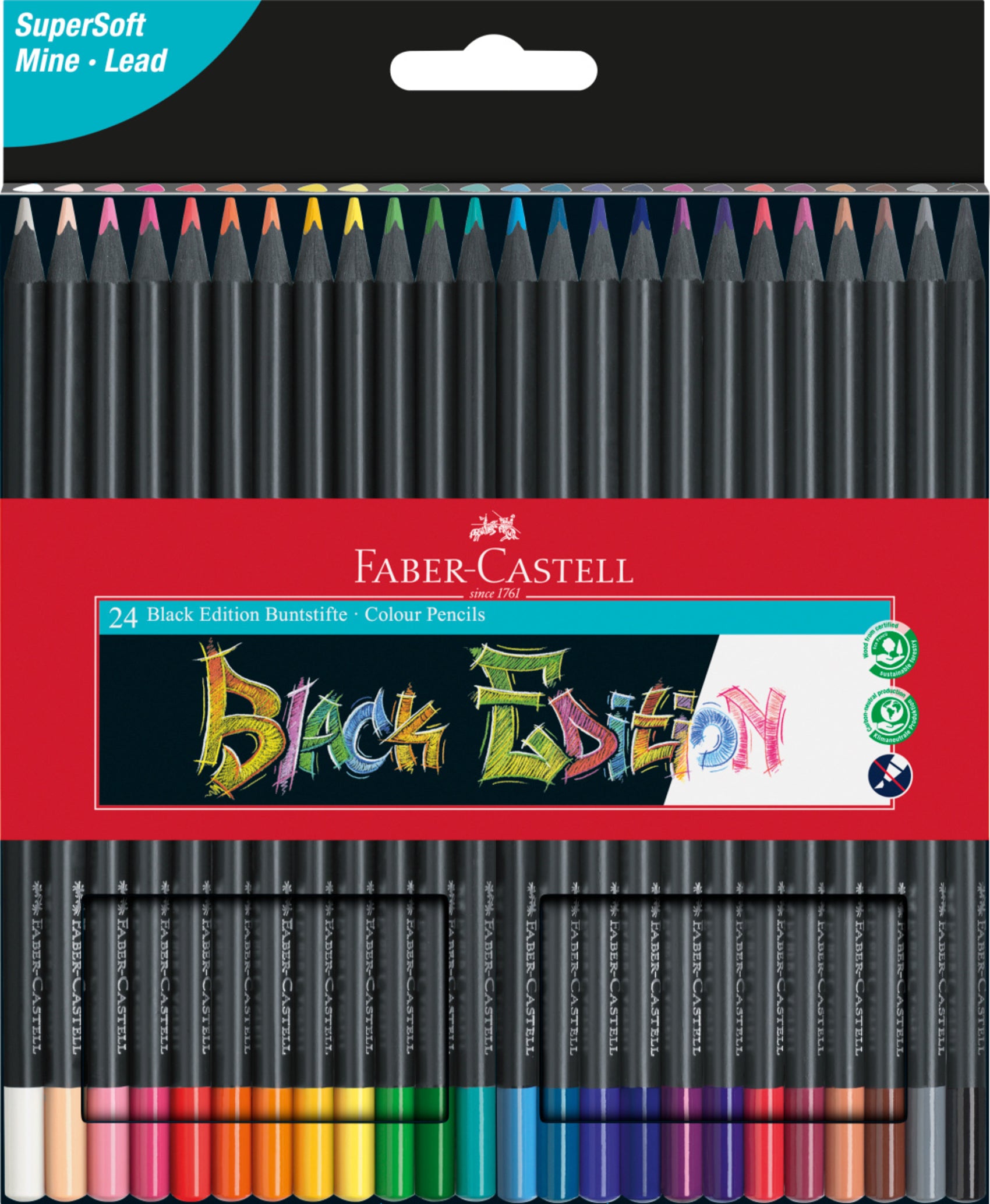 FABER CASTELL Faber-Castell Black Edition colour Pencil set of 24 Black Edition colour pencils are made of high-quality black wood from sustainable forestry.