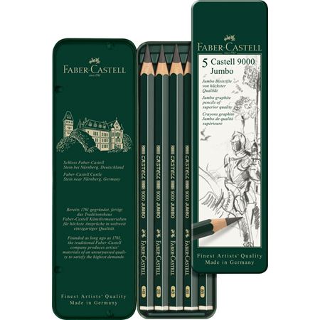 Faber-Castell : Castell 9000 Jumbo graphite pencil : Tin of five