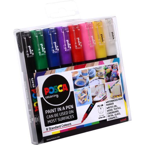 Uni POSCA Marker Bright Set of 8 fine tip pens PC-1M