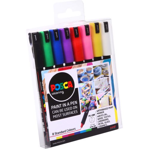 POSCA MARKERS ULTRA FINE BULLET TIP PC1MR 0.7MM 8 PACK ASSORTED