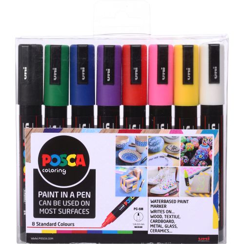 Uni POSCA Marker Pen Set of 8 Assorted Bright Colours PC-5M