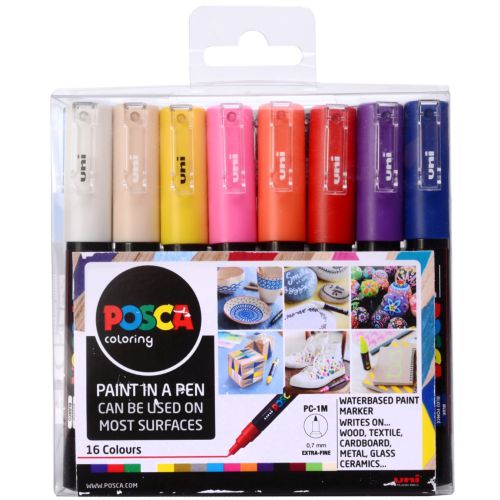 Uni POSCA PC 1M Marker Set of 16 fine pens